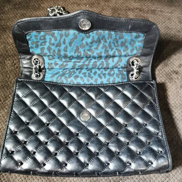 Black/Silver Quilted/Studded Crossbody/Shoulder Bag EUC #254 - Picture 7 of 16